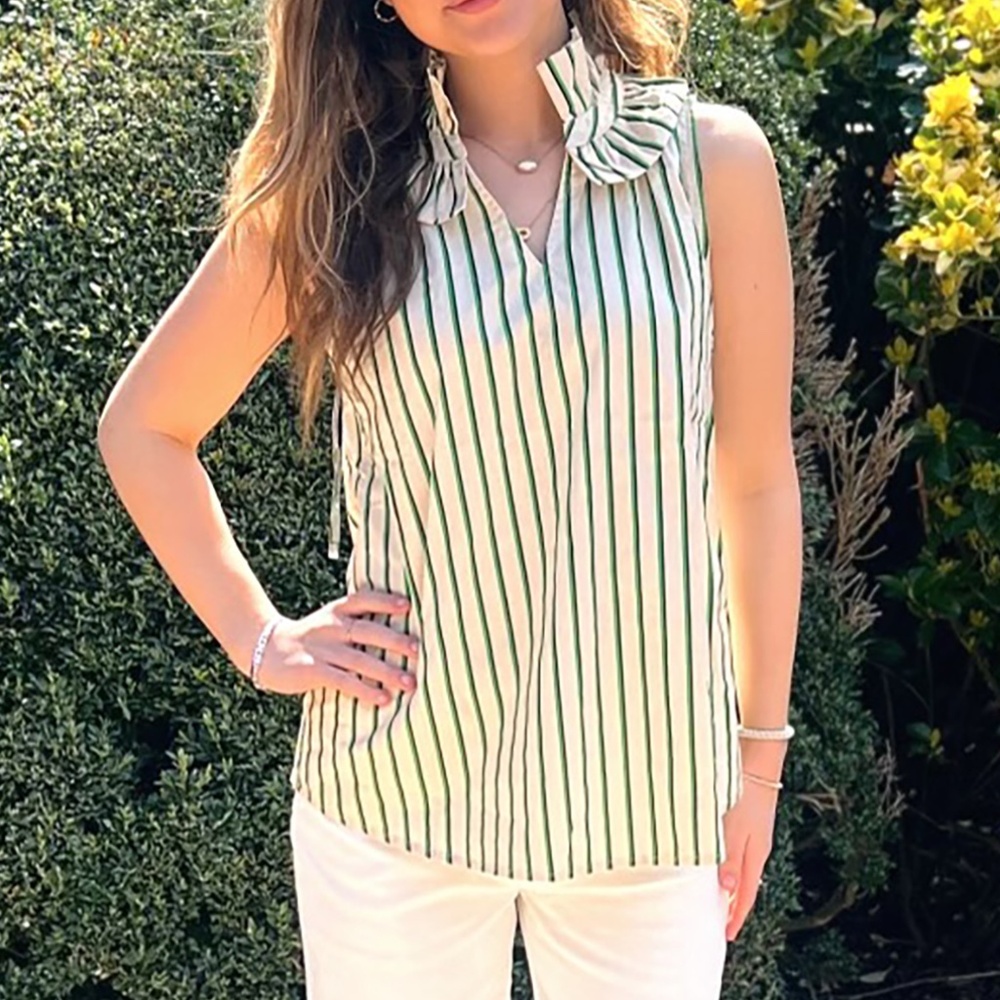 Green Sleeveless Ruffle Neck Top